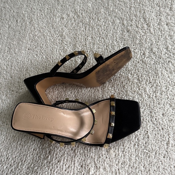 The Drop Avery Black Square Toe 2 Strap Studded High Heeled Black Sandals Sz 7 - Picture 10 of 10